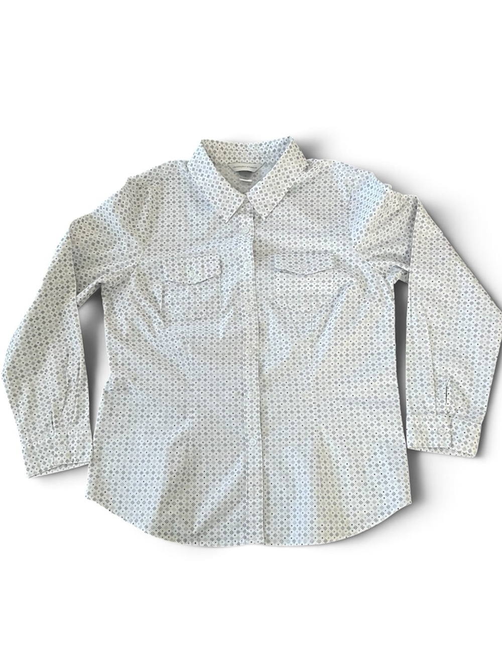 Christopher & Banks White Button-Down Shirt with Light Blue Micro Dot